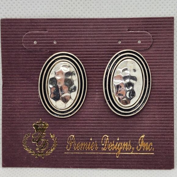 NWT Premier Designs Silver & Black Clip-On Earrings - Picture 1 of 3
